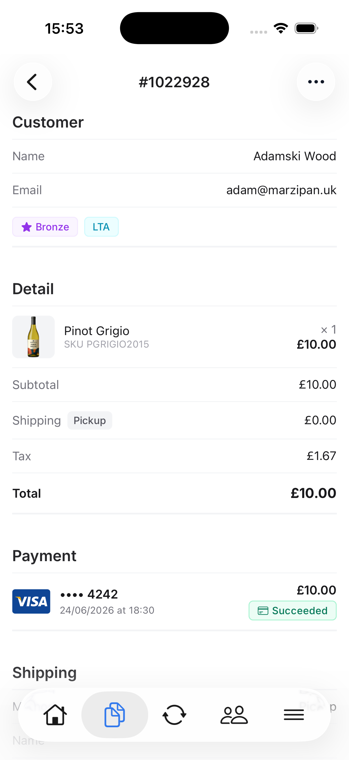 Screenshot of the orders list in the Marzipan app