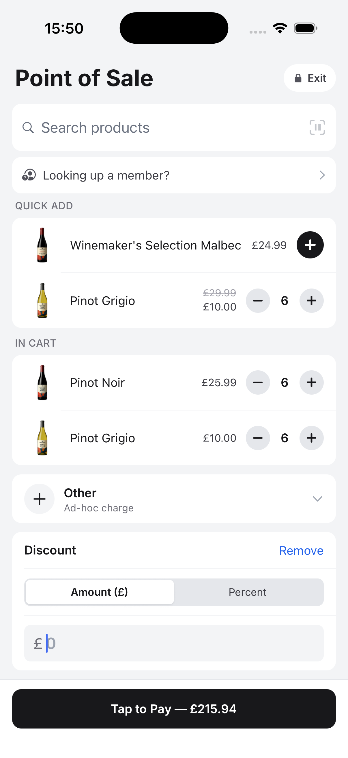 Screenshot of the mini POS in the Marzipan app