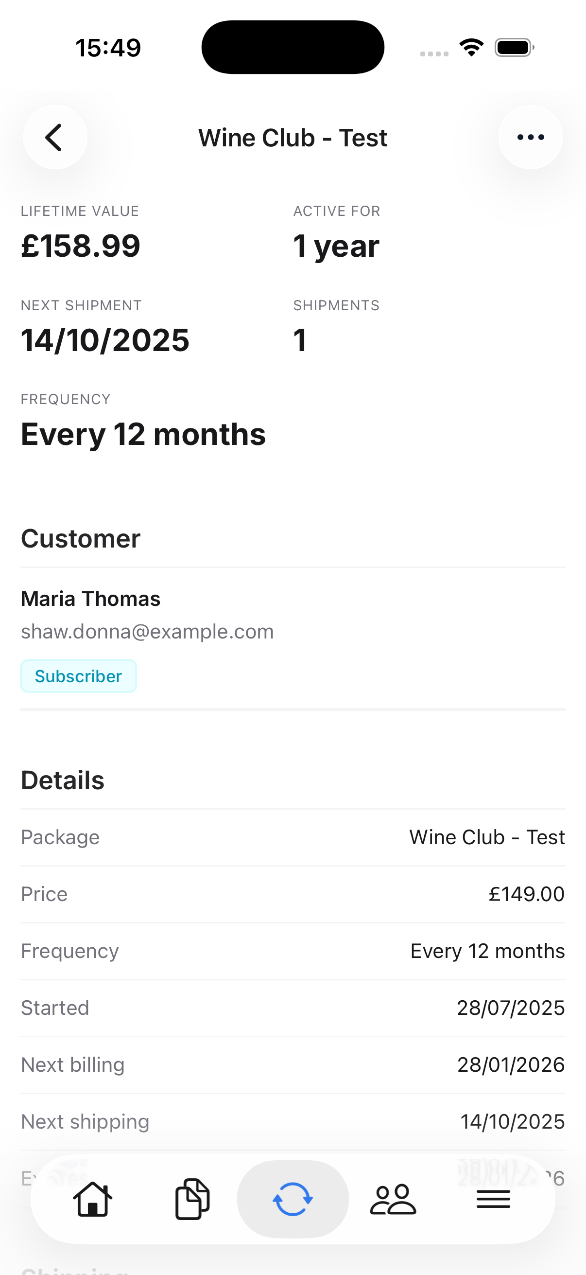 Screenshot of a member's subscription in the Marzipan app