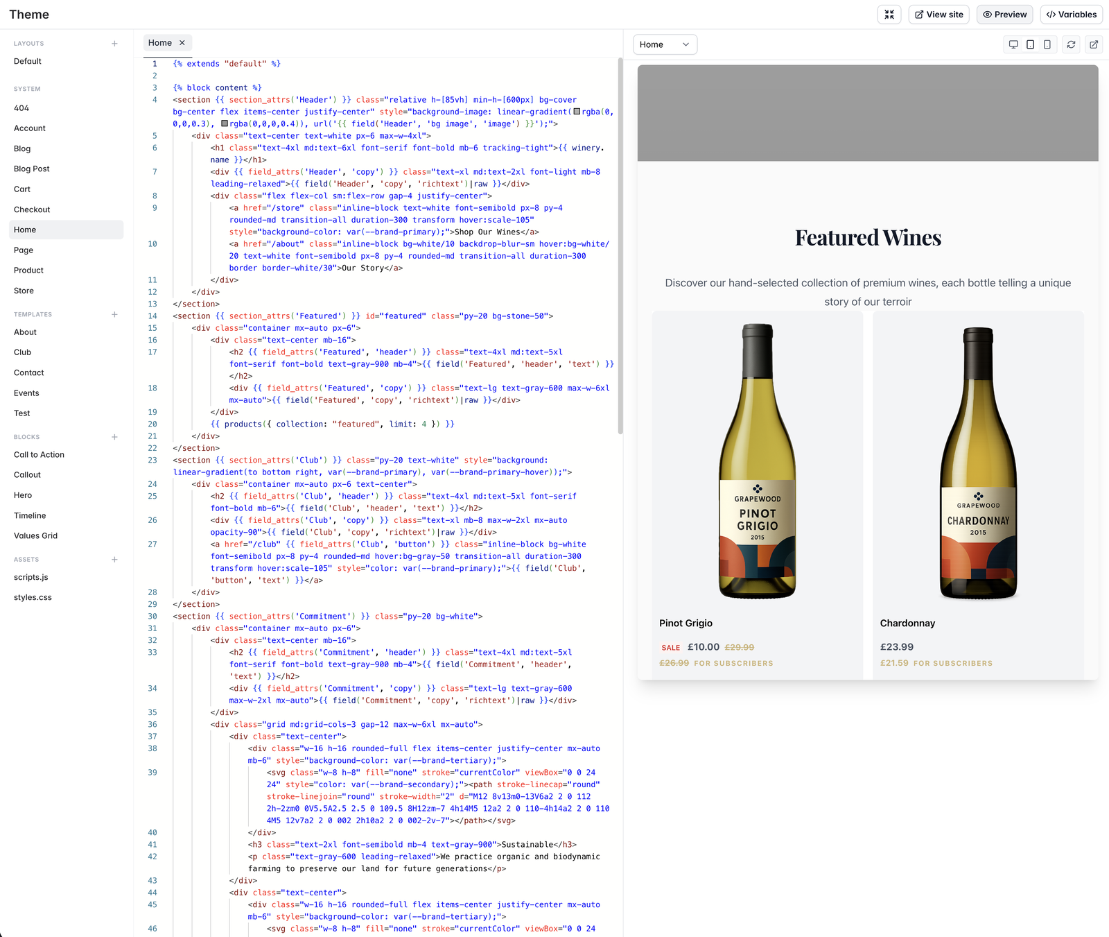 Screenshot of the theme editor in Marzipan