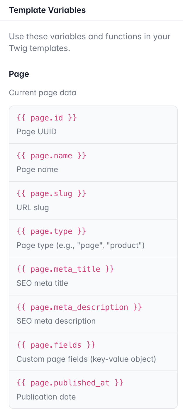 Screenshot of theme variables for colours and type