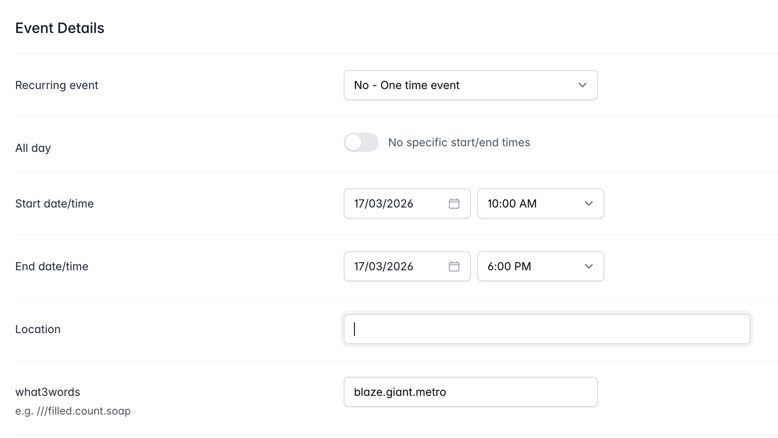 Screenshot of an event schedule