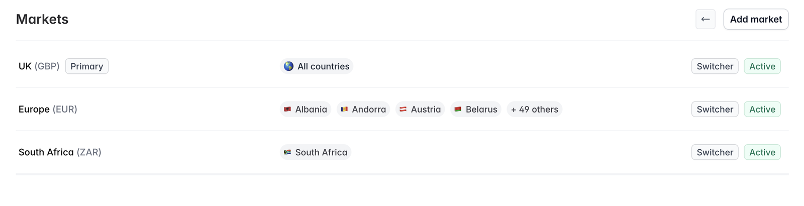 Screenshot der Märkte-Liste in Marzipan