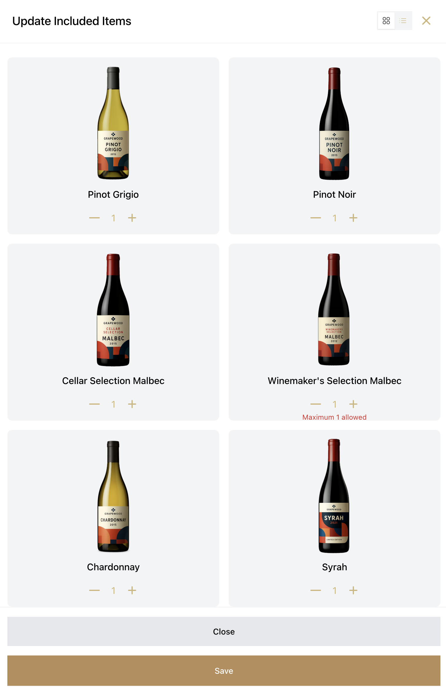 Screenshot of a member choosing their pick & mix wines