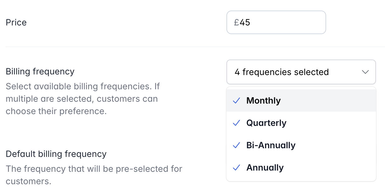 Screenshot of package tiers and pricing